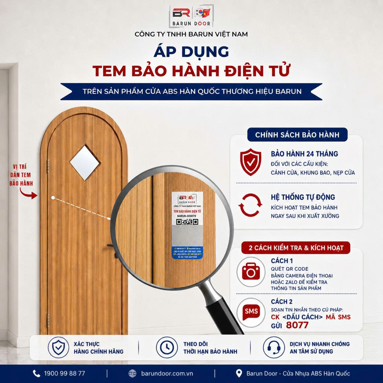 BARUN DOOR CHÍNH THỨC ÁP DỤNG TEM BẢO HÀNH ĐIỆN TỬ TRÊN CỬA ABS HÀN QUỐC