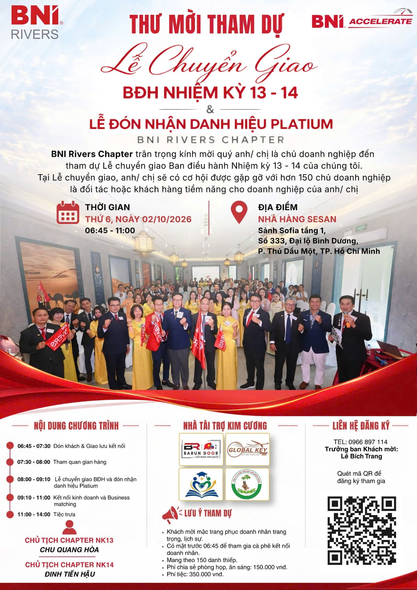Barun Door Nhà tài trợ Kim cương tại lễ chuyển giao BNI Rivers Chapter