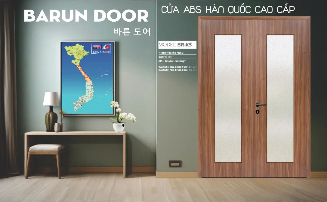 Cửa k&iacute;nh BR-K3 Barun Door thiết kế hai c&aacute;nh