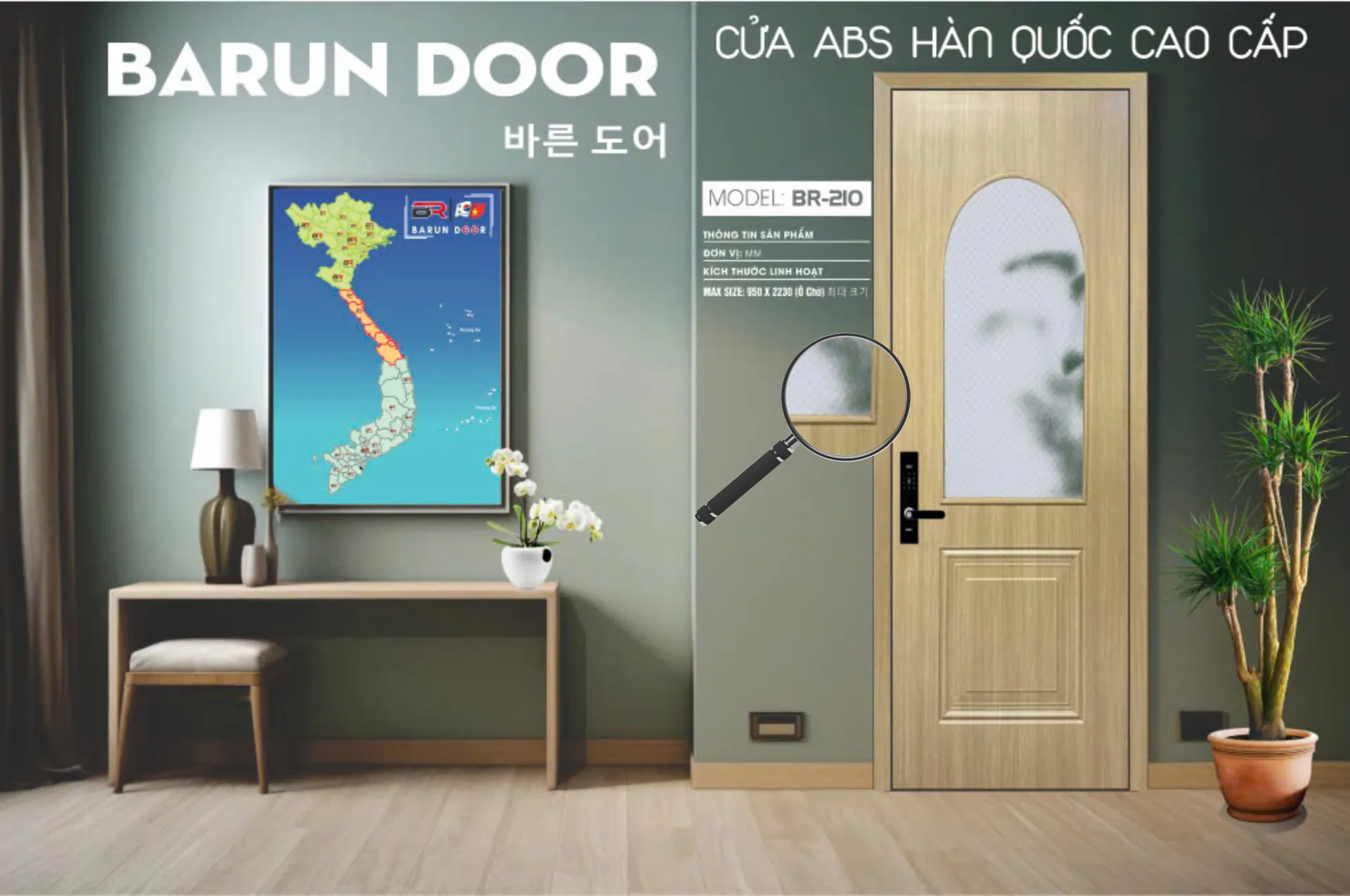 Cửa &ocirc; k&iacute;nh BR-210 lắp đặt trong kh&ocirc;ng gian nội thất hiện đại