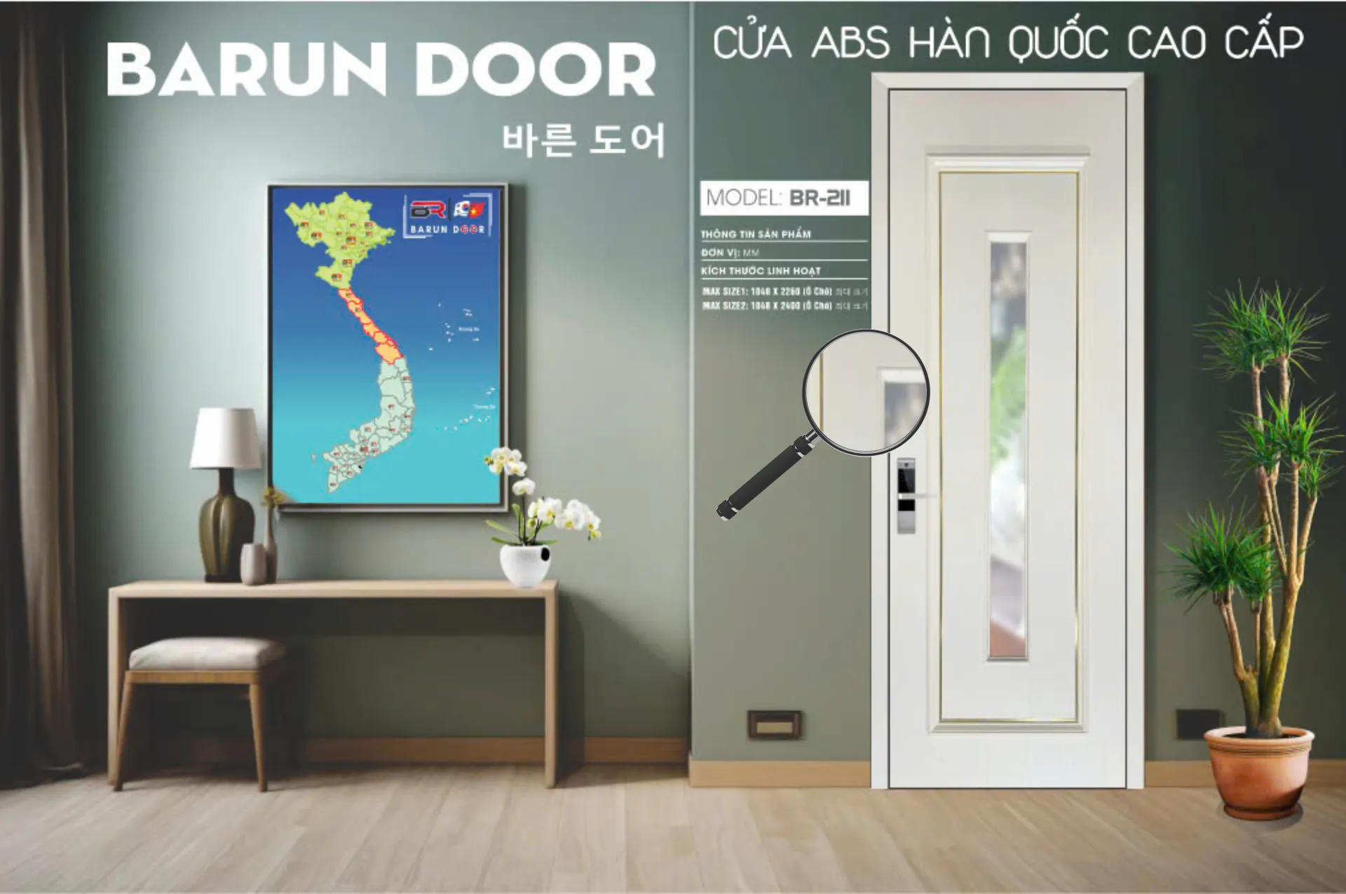 Cửa &ocirc; k&iacute;nh BR-211 lắp đặt trong kh&ocirc;ng gian nội thất hiện đại