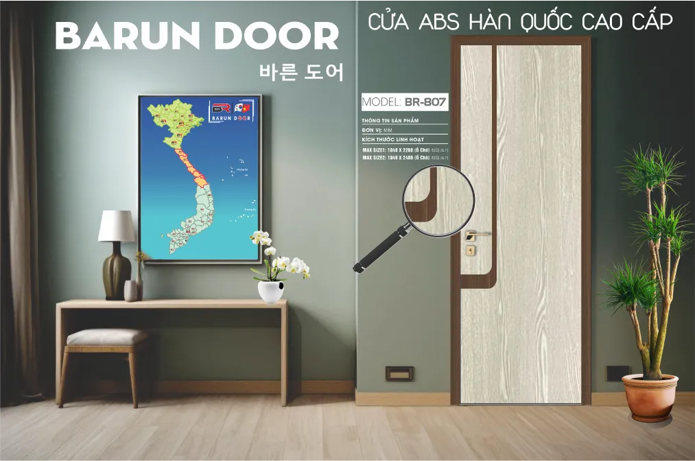 Cửa phối m&agrave;u BR-807 Barun Door với thiết kế phối m&agrave;u v&acirc;n gỗ