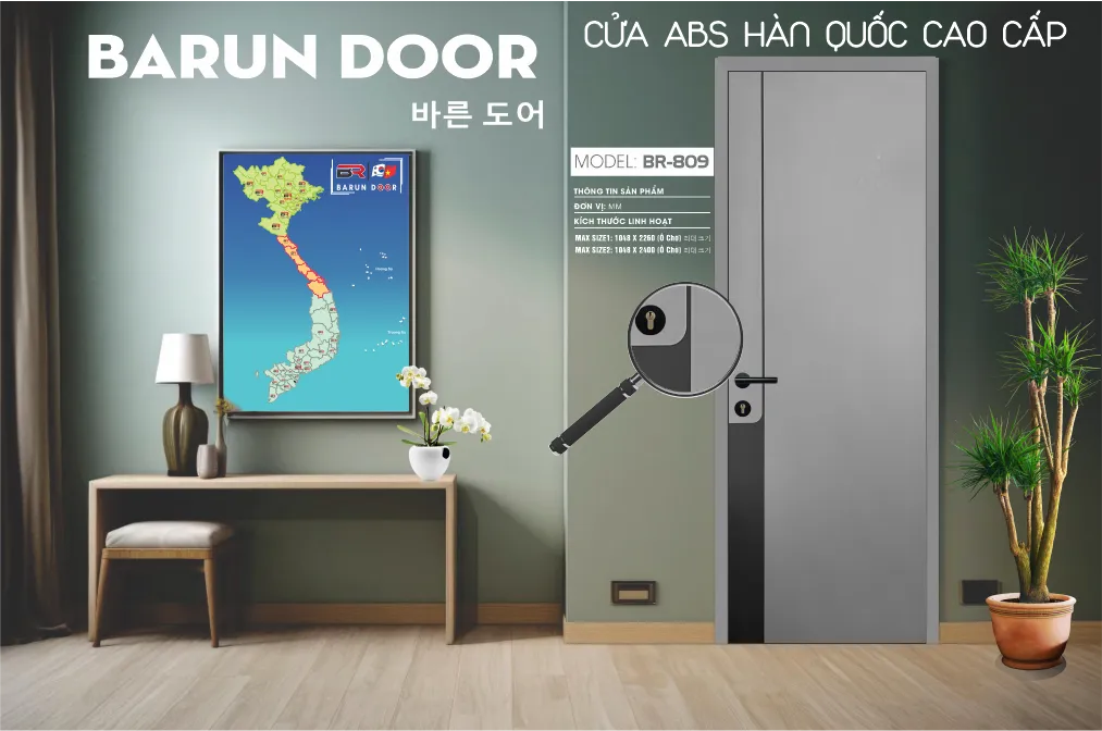 Cửa phối m&agrave;u BR-809 ABS H&agrave;n Quốc cao cấp Barun Door