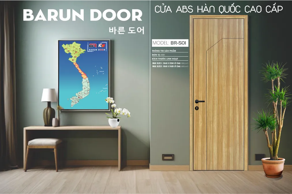 Cửa thiết kế BR-501 Barun Door v&acirc;n gỗ hiện đại