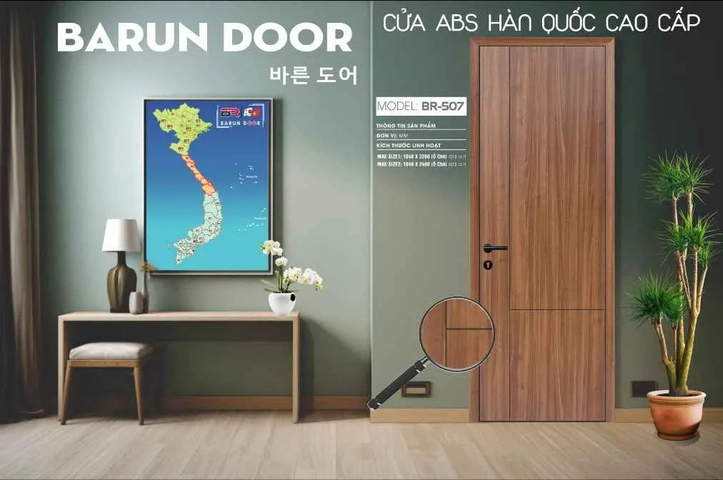 Mẫu cửa thiết kế BR-507 vân gỗ với đường nét tối giản