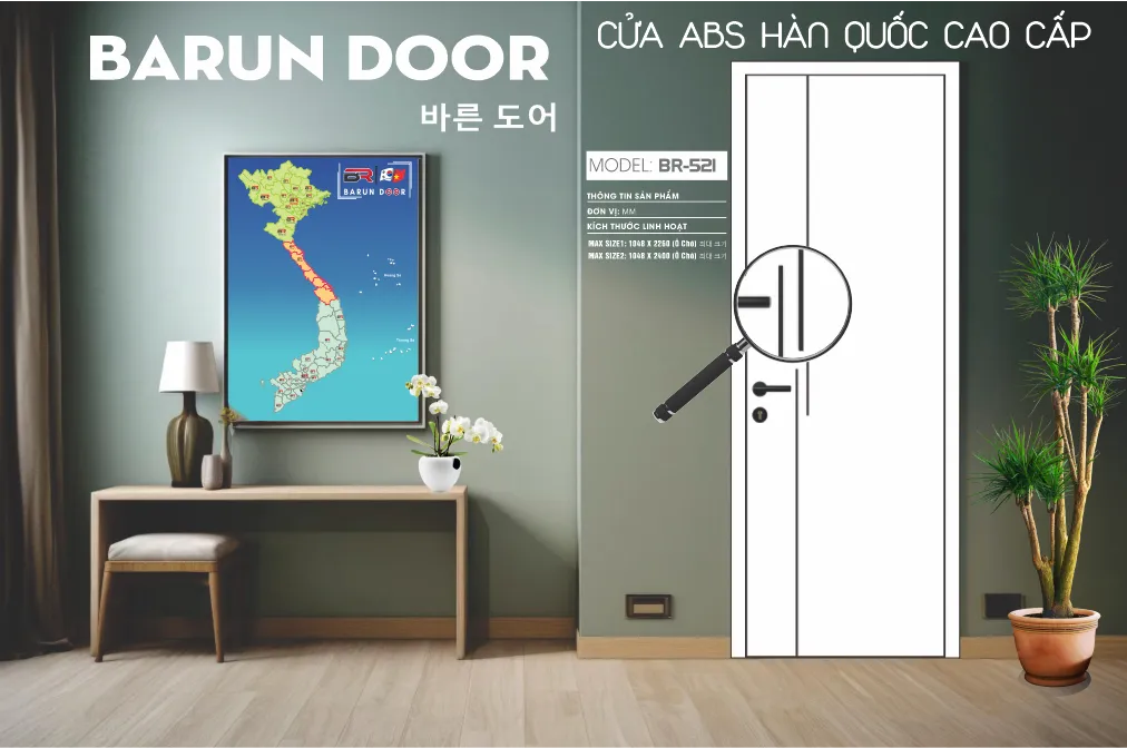 Cửa thiết kế BR-521 Barun Door m&agrave;u trắng hiện đại