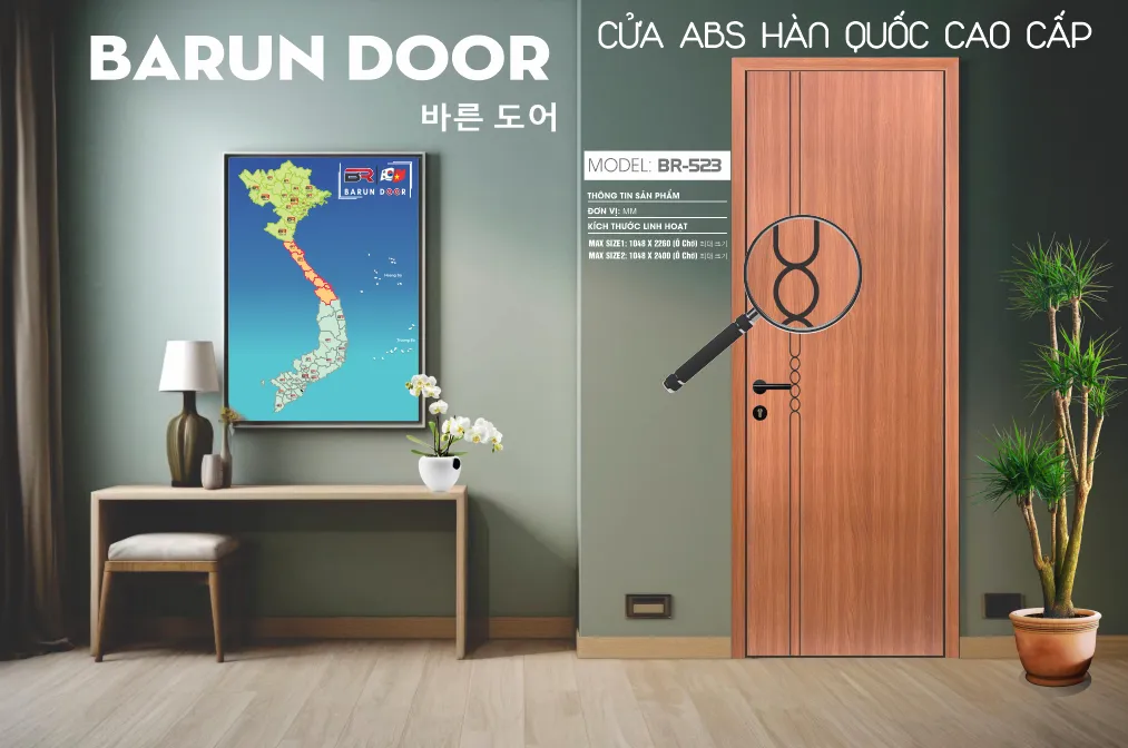 Cửa thiết kế BR-523 Barun Door với họa tiết đường n&eacute;t hiện đại