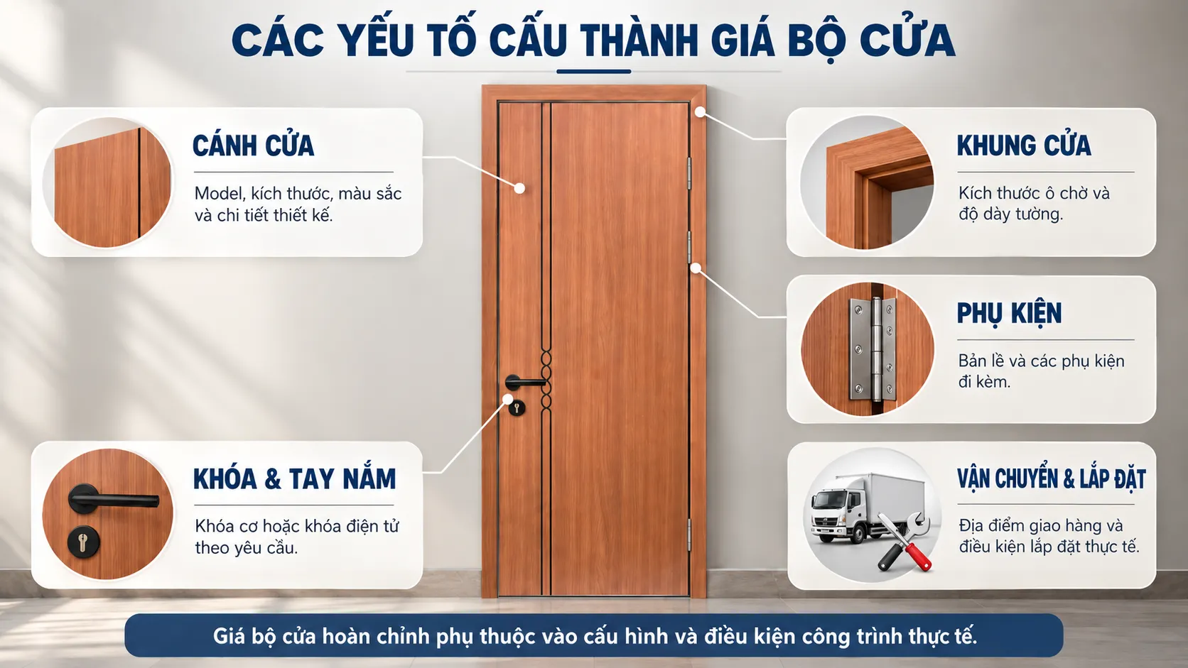Cửa thiết kế BR-523 v&agrave; c&aacute;c yếu tố cấu th&agrave;nh gi&aacute; bộ cửa