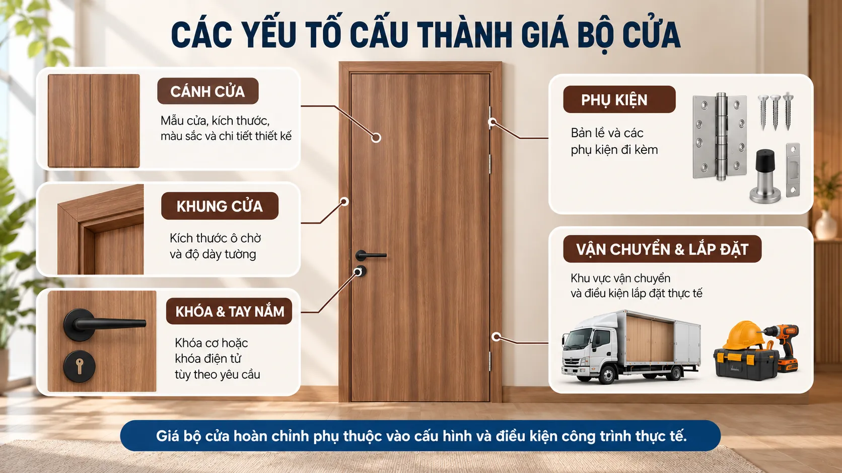 Cửa trơn BR-100 v&agrave; c&aacute;c yếu tố cấu th&agrave;nh gi&aacute; bộ cửa ho&agrave;n chỉnh